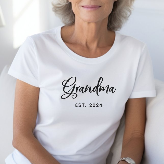 Grandma | Est. Date in Black Stylish Script T-Shirt (Creator Uploaded)