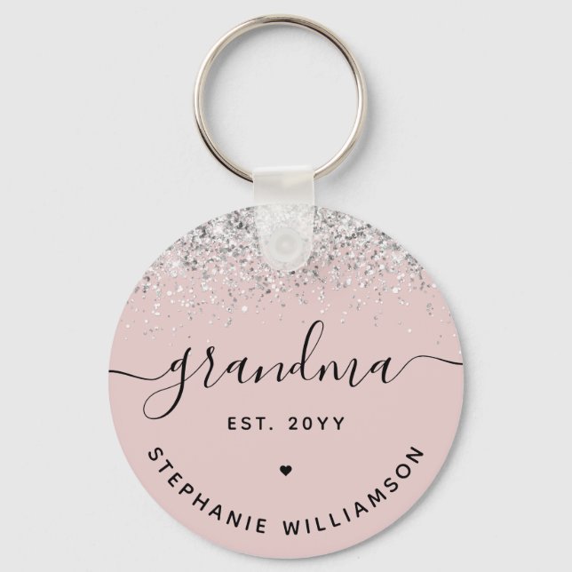 Grandma Est Glitter Confetti Custom Grandma Gifts Keychain (Front)