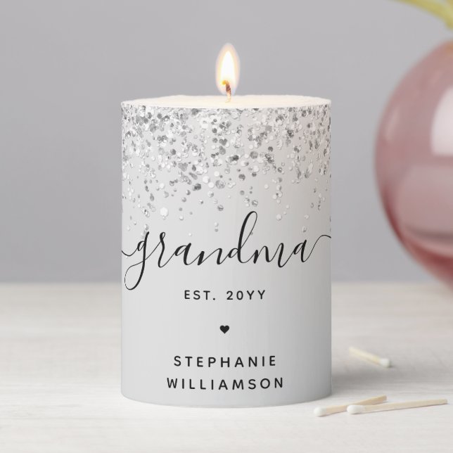 Grandma Est Glitter Confetti Custom Grandma Gifts Pillar Candle (In Situ)