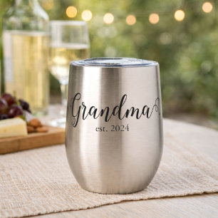 Grandma Est Modern Black Script Custom Date Thermal Wine Tumbler