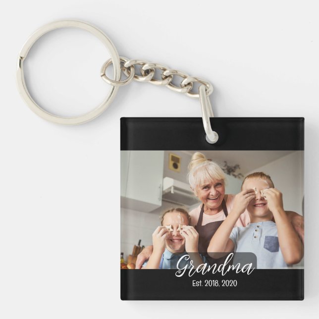 Grandma Est. White script photo Keychain (Front)