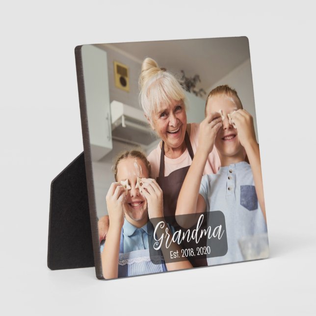 Grandma Est. White script photo Plaque (Front)