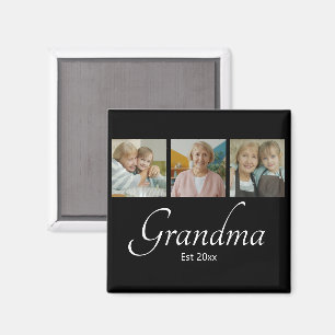Grandma Est Year Custom 3 Photo Collage Gift Magnet