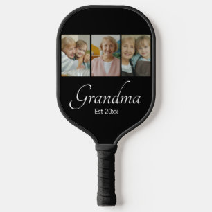 Grandma Est Year Custom 3 Photo Collage Gift Pickleball Paddle