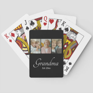 Grandma Est Year Custom 3 Photo Collage Gift Poker Cards