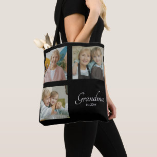 Grandma Est Year Custom 3 Photo Collage Gift Tote Bag