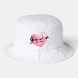 Grandma Est Year Pink Watercolor Heart Bucket Hat