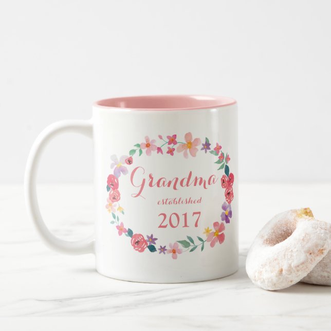 Grandma Established 20-- Custom Gift Mug (With Donut)