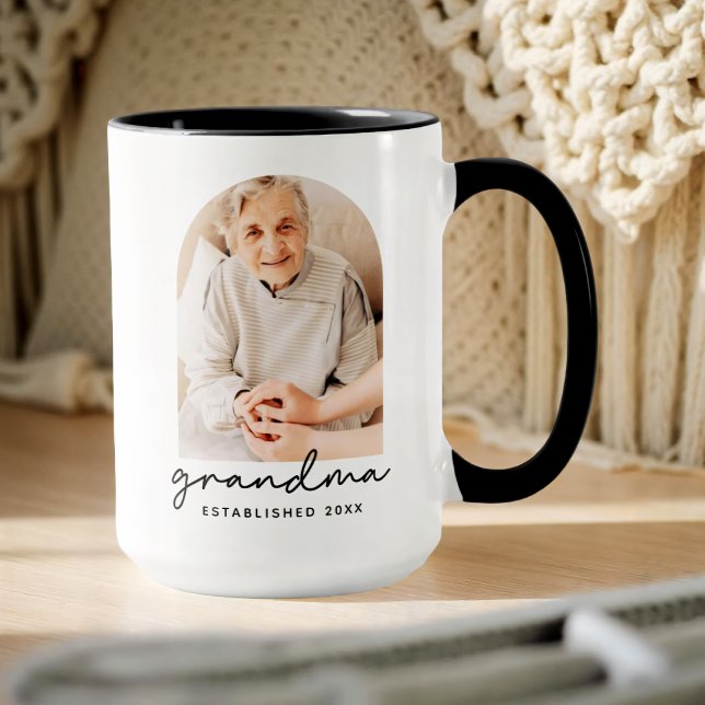 Grandma Established 20XX Modern Simple Photo Mug (Creator Uploaded)