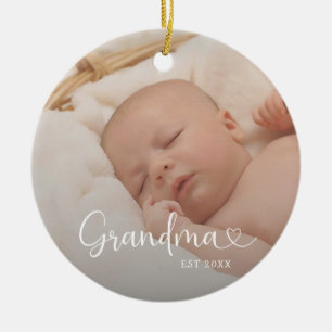 Grandma Established 2 Baby Photo Cute Heart Ceramic Ornament