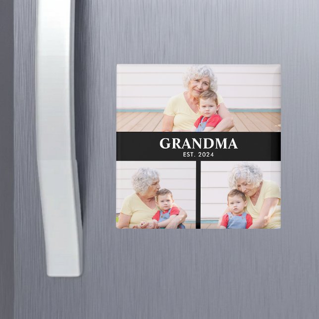 Grandma Established 3 Photo Grandparent's Day Magnet (Creator Uploaded)