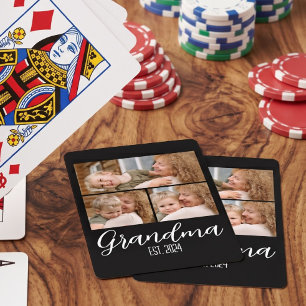 Grandma Established Black 3 Photo White Script Poker Cards