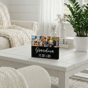 Grandma Established Black 3 Photo White Script Tot Acrylic Award