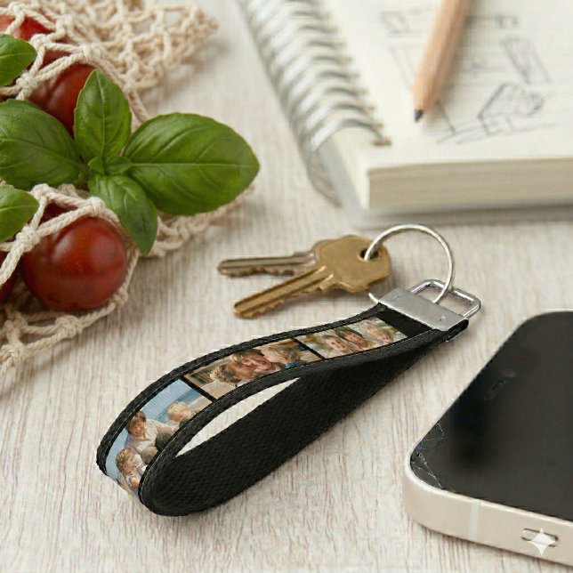 Grandma Established Black 3 Photo White Script Wrist Keychain (Creator Uploaded)