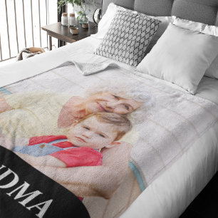 Grandma Established Black Modern Bold Photo Fleece Blanket