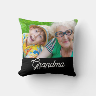 Grandma Established Black Modern Script Photo Throw Pillow