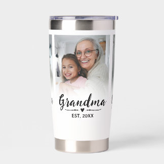 Grandma Established Black Script 3 Photo Insulated Tumbler