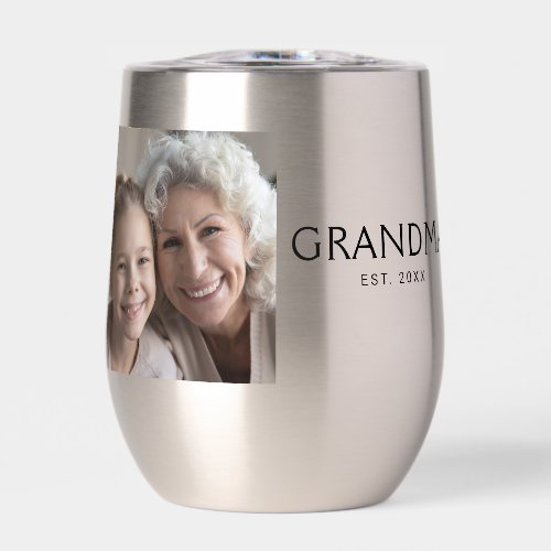 Grandma Established Black Typography Photo Thermal Wine Tumbler
