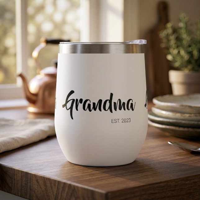 Grandma Established Black White Script Gift Thermal Wine Tumbler (Grandma Established Black White Script Gift Thermal Wine Tumbler)