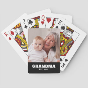 Grandma Established Bold Black Photo Poker Cards