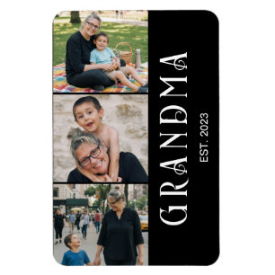 Grandma Established Bold Modern Black 3 Photo Magnet