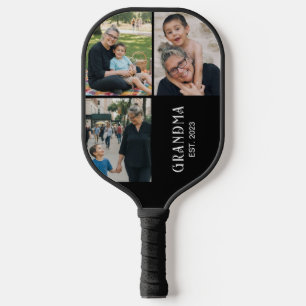 Grandma Established Bold Modern Black 3 Photo Pickleball Paddle
