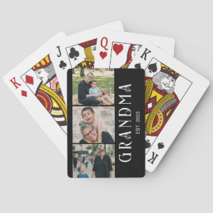 Grandma Established Bold Modern Black 3 Photo Poker Cards