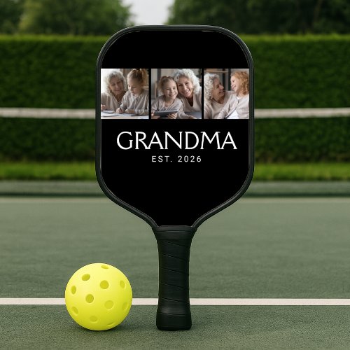 Grandma Established Class Typography Black 3 Photo Pickleball Paddle