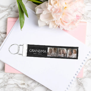 Grandma Established Classic Black 3 Photo Wrist Keychain