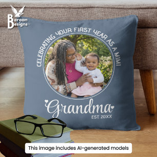 GRANDMA ESTABLISHED Custom Text Mimi Photo Gift Throw Pillow