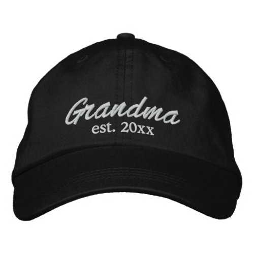 Grandma Established date white black custom script Embroidered Baseball Cap