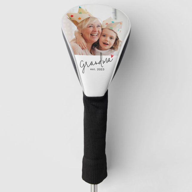 Grandma Established Fun Script Photo Golf Head Cover (Front)