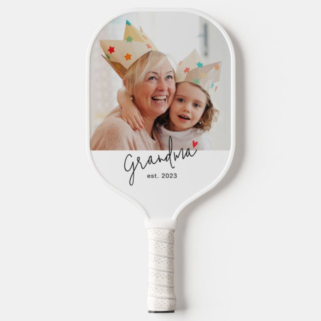 Grandma Established Fun Script Photo Pickleball Paddle (Front)