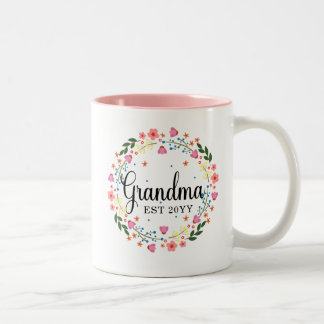 Grandma Established Grandma Gift Floral Two-Tone Coffee Mug