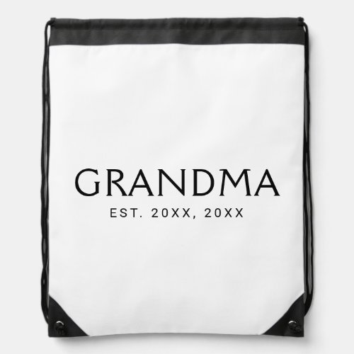 Grandma Established Grandmother Gift Black Text Drawstring Bag