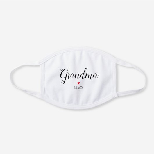 Grandma Established in Anniversary Year White Cotton Face Mask (Front)