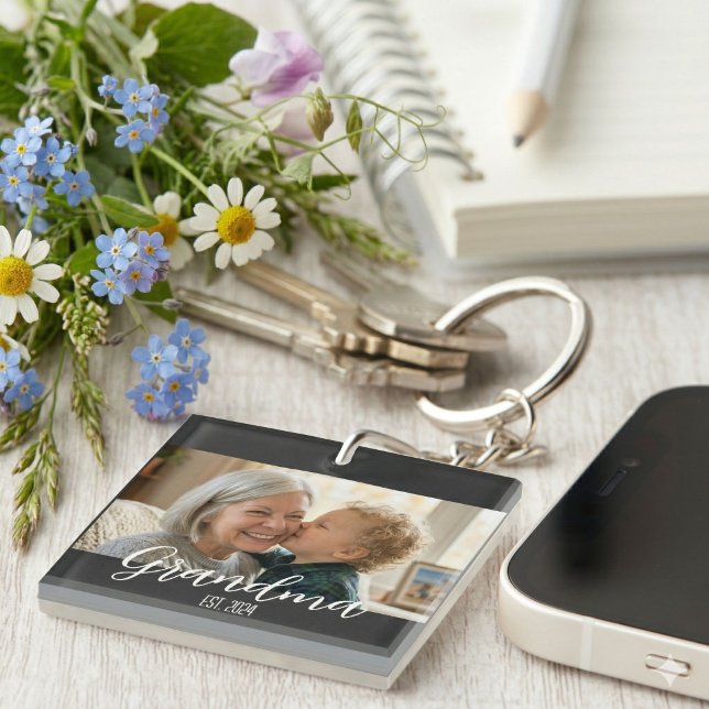 Grandma Established Minimalist White Script Text Keychain (Creator Uploaded)