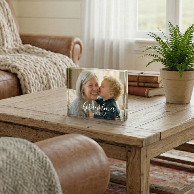 Grandma Established Minimalist White Script Text Photo Block (Creator Uploaded)