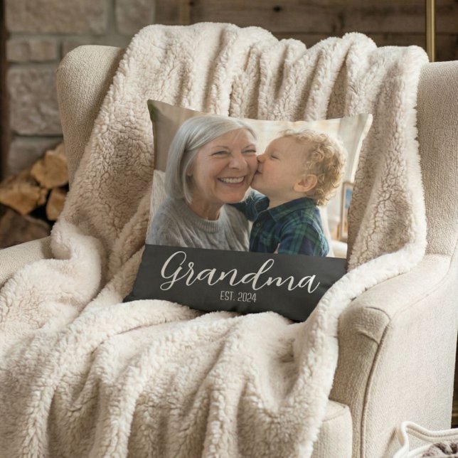 Grandma Established Minimalist White Script Text Throw Pillow (Creator Uploaded)