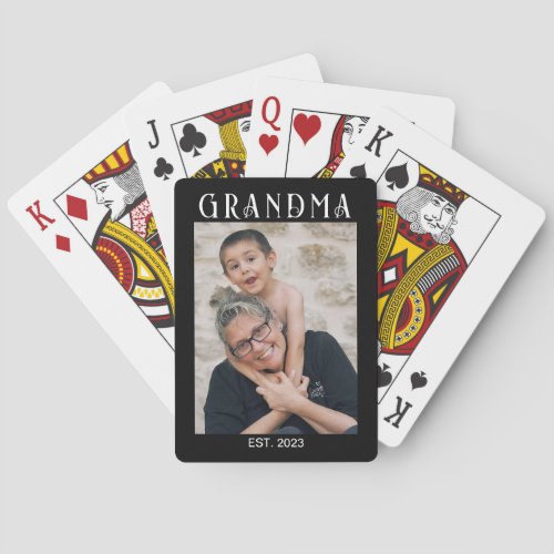 Grandma Established Modern Black Photo Poker Cards