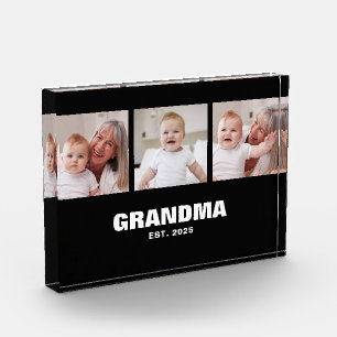 Grandma Established Modern Bold Black 3 Photo Acrylic Award