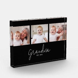 Grandma Established Modern Bold Black 3 Photo Acrylic Award