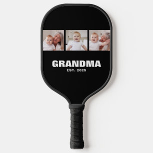 Grandma Established Modern Bold Black 3 Photo Pickleball Paddle