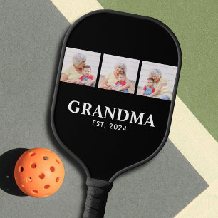 Grandma Established Modern Bold Black 3 Photo Pickleball Paddle