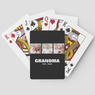Grandma Established Modern Bold Black 3 Photo Poker Cards