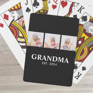 Grandma Established Modern Bold Black 3 Photo Poker Cards