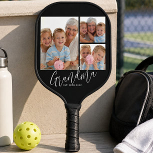 Grandma Established Modern Fun Script 3 Photo Pickleball Paddle