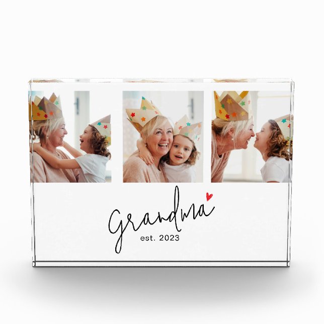 Grandma Established Modern Script 3 Photo Acrylic Award (Front)