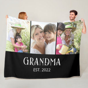 Grandma Established Modern Script 3 Photo Fleece Blanket