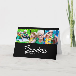 Grandma Established Modern Script 3 Photo Greeting Card